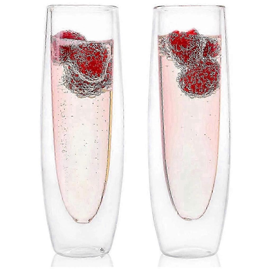 Set of 4 Clear Champagne Glasses Double Wall Design Stemless for Party Wedding 10oz