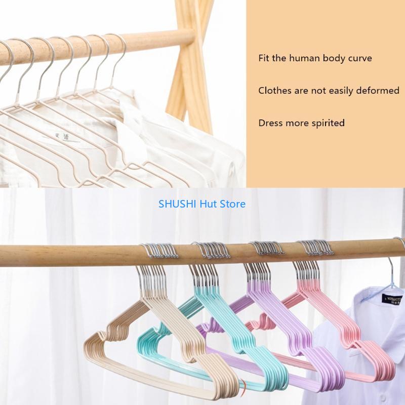 10Pcs Adult Children Metal Clothes Hanger with Plastic Coating Suit Coat Drying Rack Support Hook Non-Slip Dress Holder D57B
