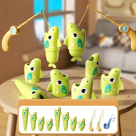 1 Set Children Fishing Board Game Kit with 2 Rods 8 Retractable Fishes Ruler Toddlers Boys Girls Educational Multi-player Interactive Fishing Toy