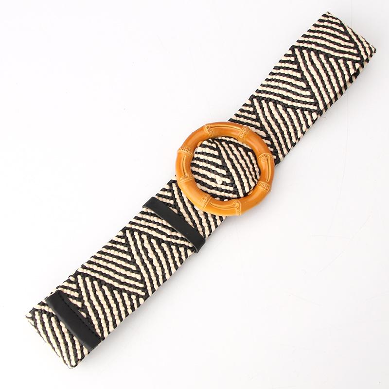 Imitation Grass Woven Women'S Elastic Belt Personalized Large Plastic Buckle Dress Elastic Waist Seal