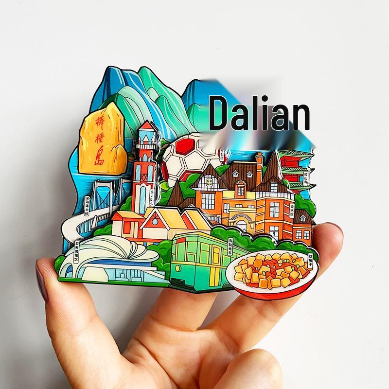 Dalian Souvenir Magnet: Xinghai Bay, Fisherman's Wharf, Venice Water City, Zhongshan Square