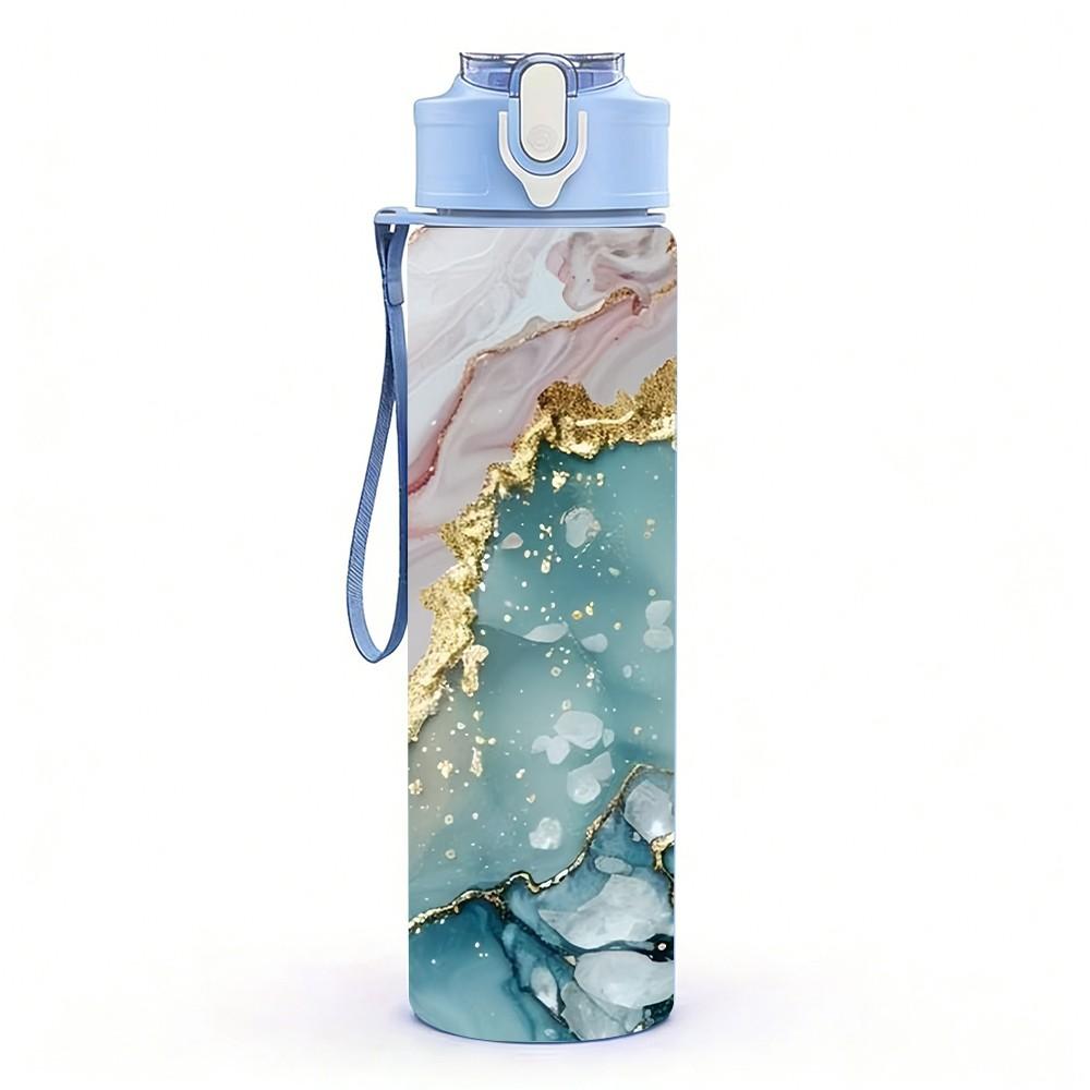 1PC Rose Gold Geode Marble Pattern 750ml Color Plastic Sports Water Bottle Leakproof Flip Straw Lid Suitable for Sports Office Home Use