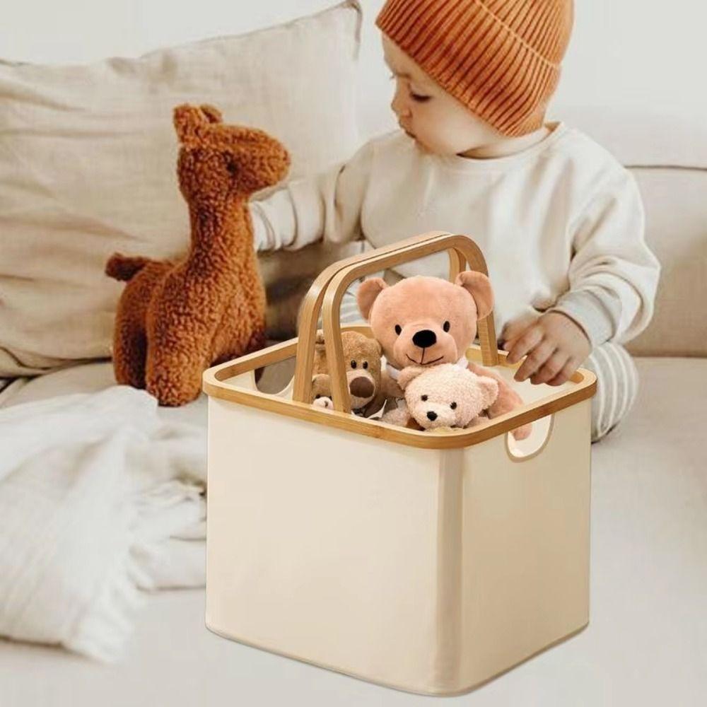 Large Capacity Laundry Storage Basket Bamboo Handle Closet Organizer  Household Use