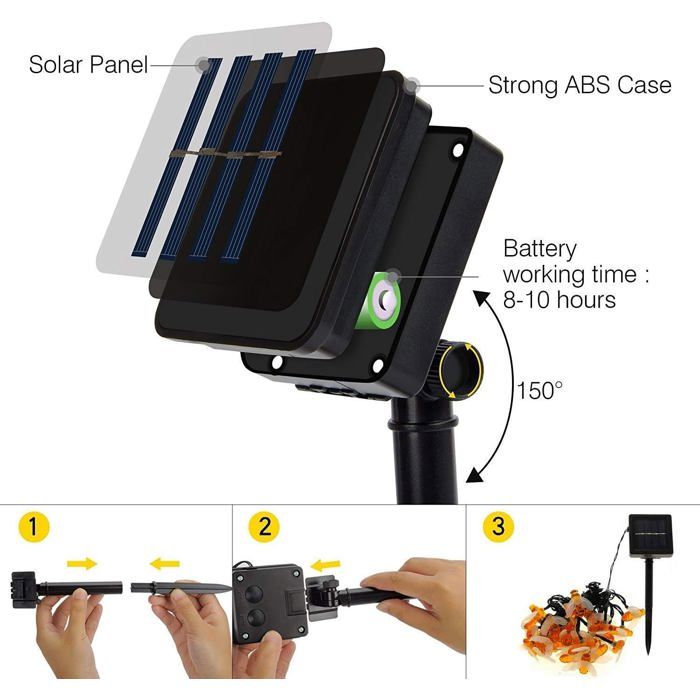 Guirlande solaire 30 LED 6,5 m – LEDs blanc chaud, 8 modes mémoire, étanche IP65, fil de cuivre