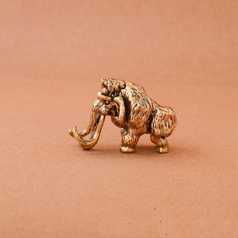 Antique Bronze Cute Mammoth Miniature Figurines Desk Ornament Decorations Accessories Copper Animal Sculpture Home Decor Crafts