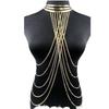 Goldfarbene Körperkettenkette Übertriebenes Design Statement Körper Schmuck Club Outfits