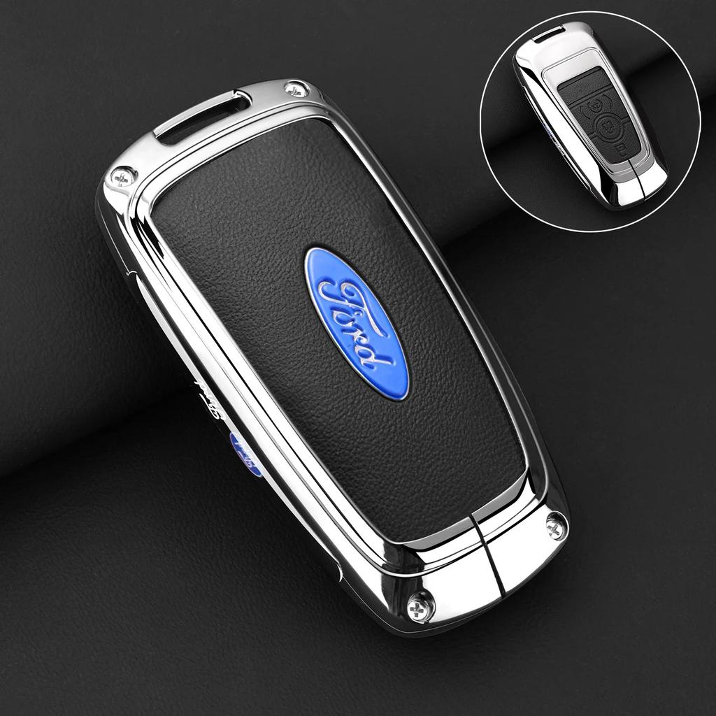Car Sticker 2026 Ford 2025 Hot Leather Car Key Case Protector Cover for Ford Fusion Mustang Explorer F150 F250 F350 EcoSport Edg