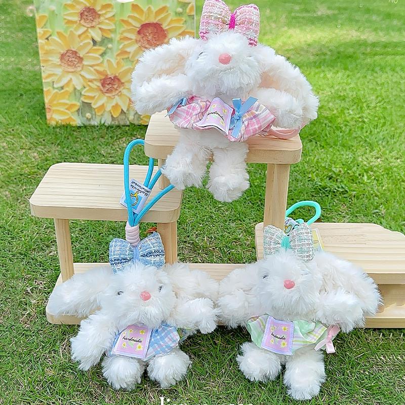 Plaid Drooping Dress Ear Rabbit Plush Keychain Backpack Pendant Cute Kids Gift