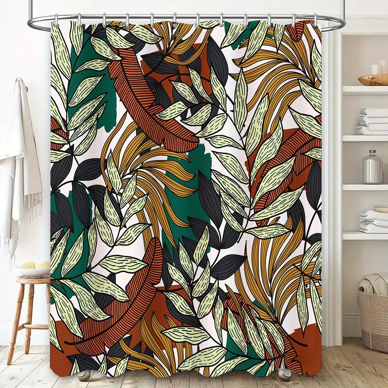 Retro Green Orange Leaves Shower Curtain Decorate Your Bathroom with Style