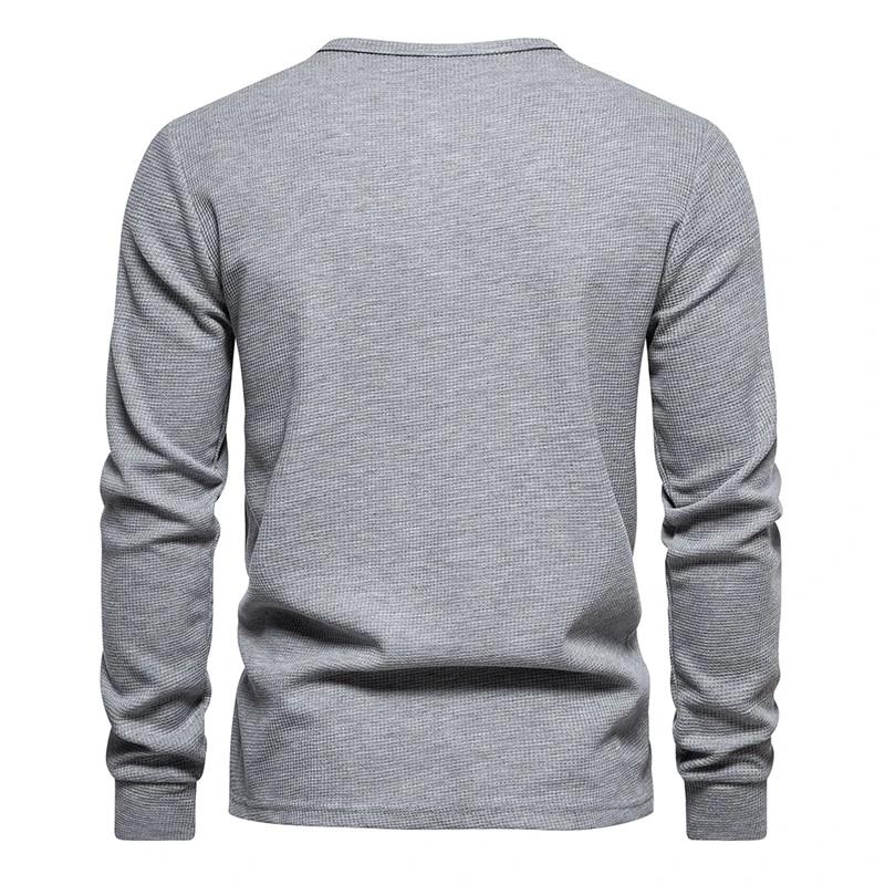 Waffle Henley T-Shirt Men Long Sleeve Basic Breathable Men's Tops Tee Shirts New Autumn Casual Solid Color Button T Shirts