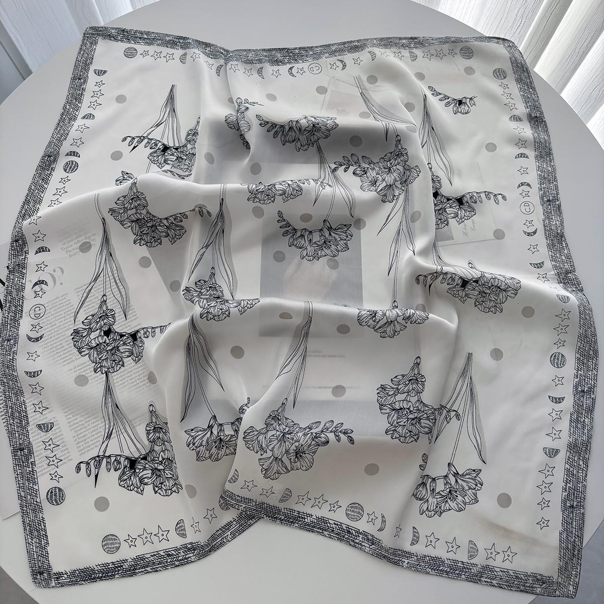 

Luxury faux Silk Square Scarf For Women Bandanas White Lady Hairband Female Floral Neckerchief Hijab Bag Ribbon For Travel