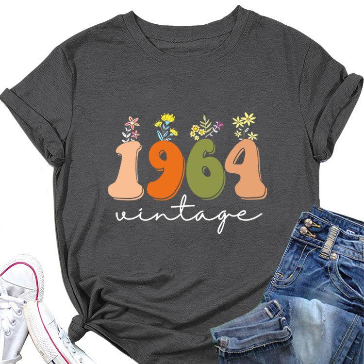 Casual Loose short sleeve Tshirt 1964 vintage printed Summer Ladies O neck fashion top