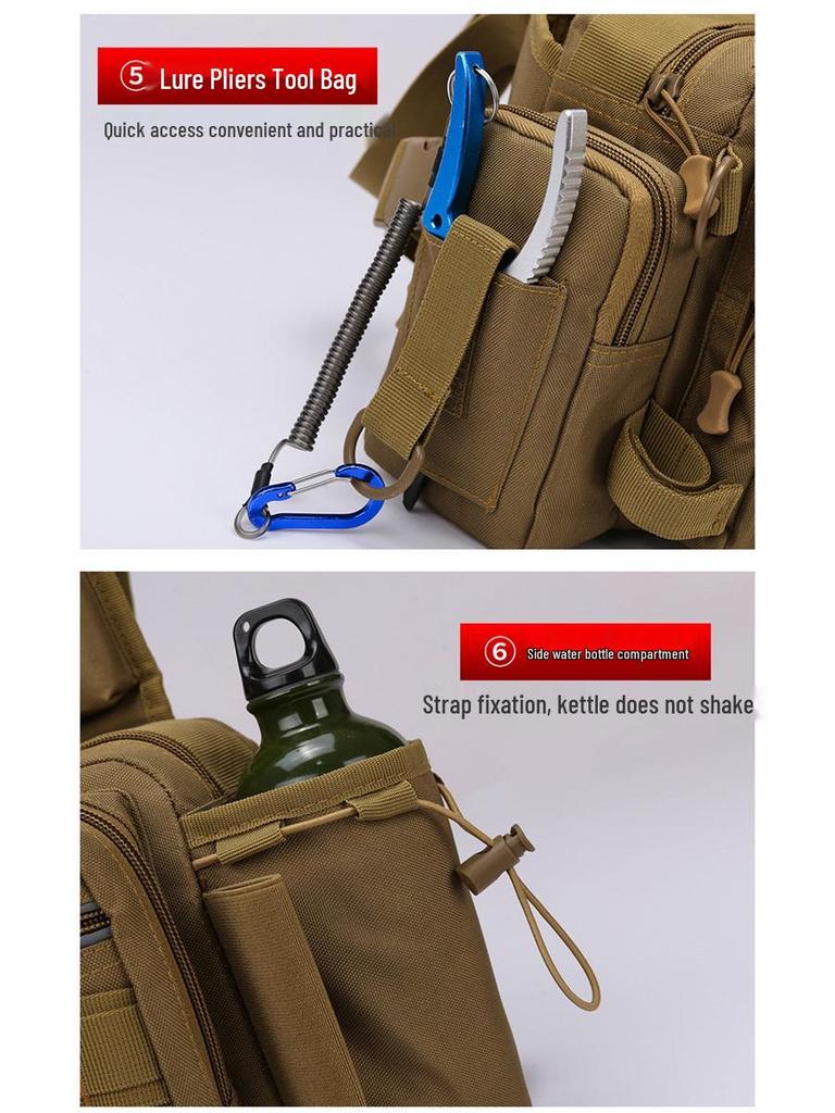 Multifunctional Tactical Sling Fishing Bag with Rod Holder | Men's Large Waist Pack Outdoor Backpack