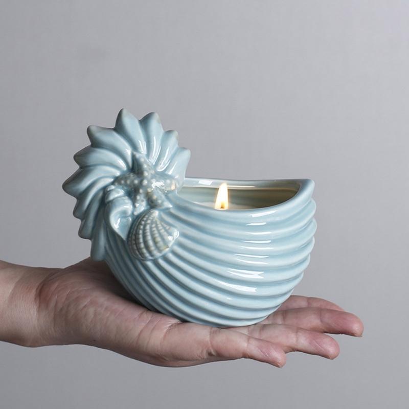 Ceramiczny Świecznik w Kształcie Muszli do Wystroju Domu Motyw Oceaniczny Doniczka na Sukulenty Miniaturowa Doniczka Dekoracyjny Pojemnik