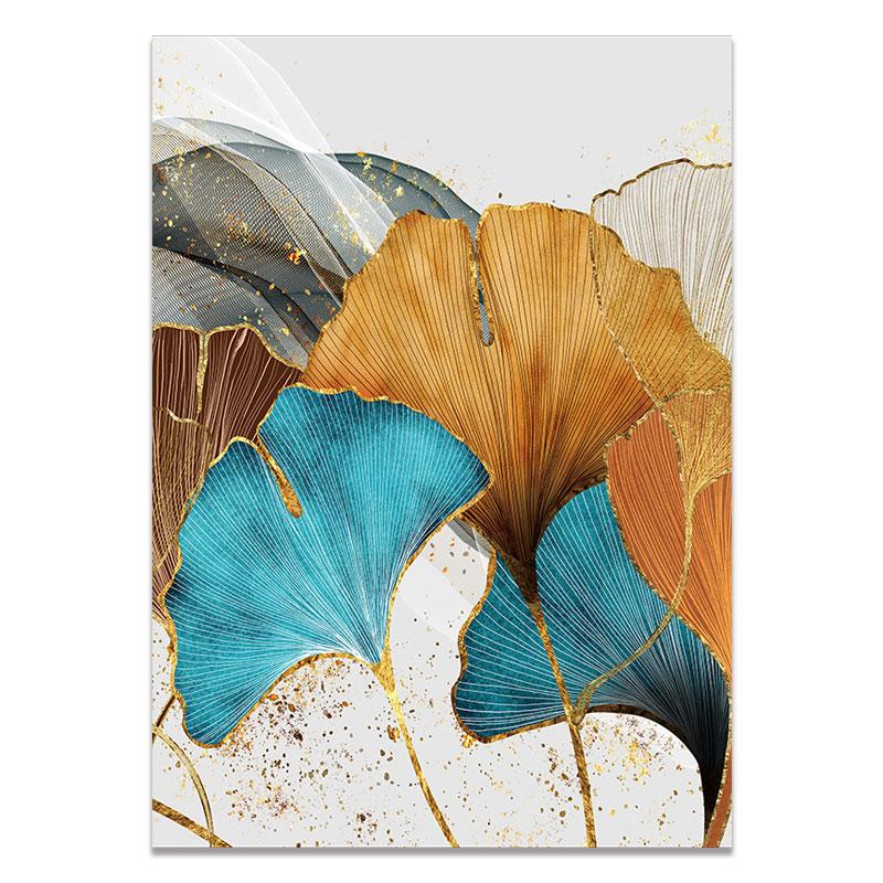 Nordic Blue Gold Plant Leaf Poster Ginkgo Leaves Abstract Canvas Print Wall Art Painting Picture Living Room Modern Decoration