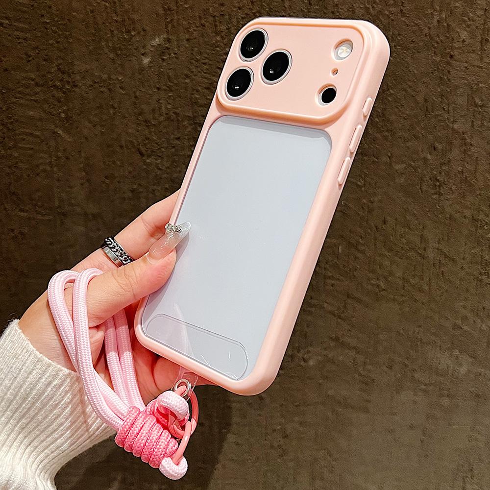 Luxury Candy Color Frame Clear Phone Case For 18 17 16 15 14 13 12 11 Pro Max Plus With Wristband Lanyard Cover