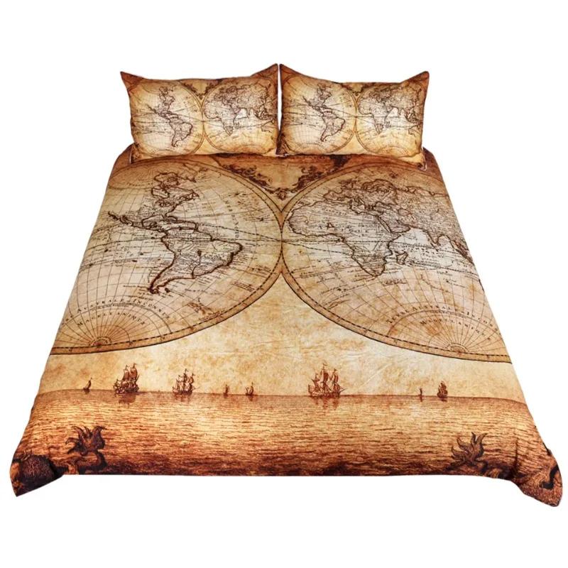 Comforter Bedclothes Brown Double Bed Home Textile Map Comforter Bedding Set Queen Size Bedding Set Luxury S