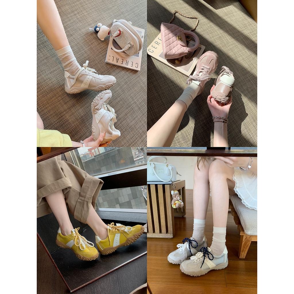 Blue cabinet, inner height increase~ 2025 spring and summer new invisible pull-leg splicing round head lace-up casual Forrest Gump training shoes