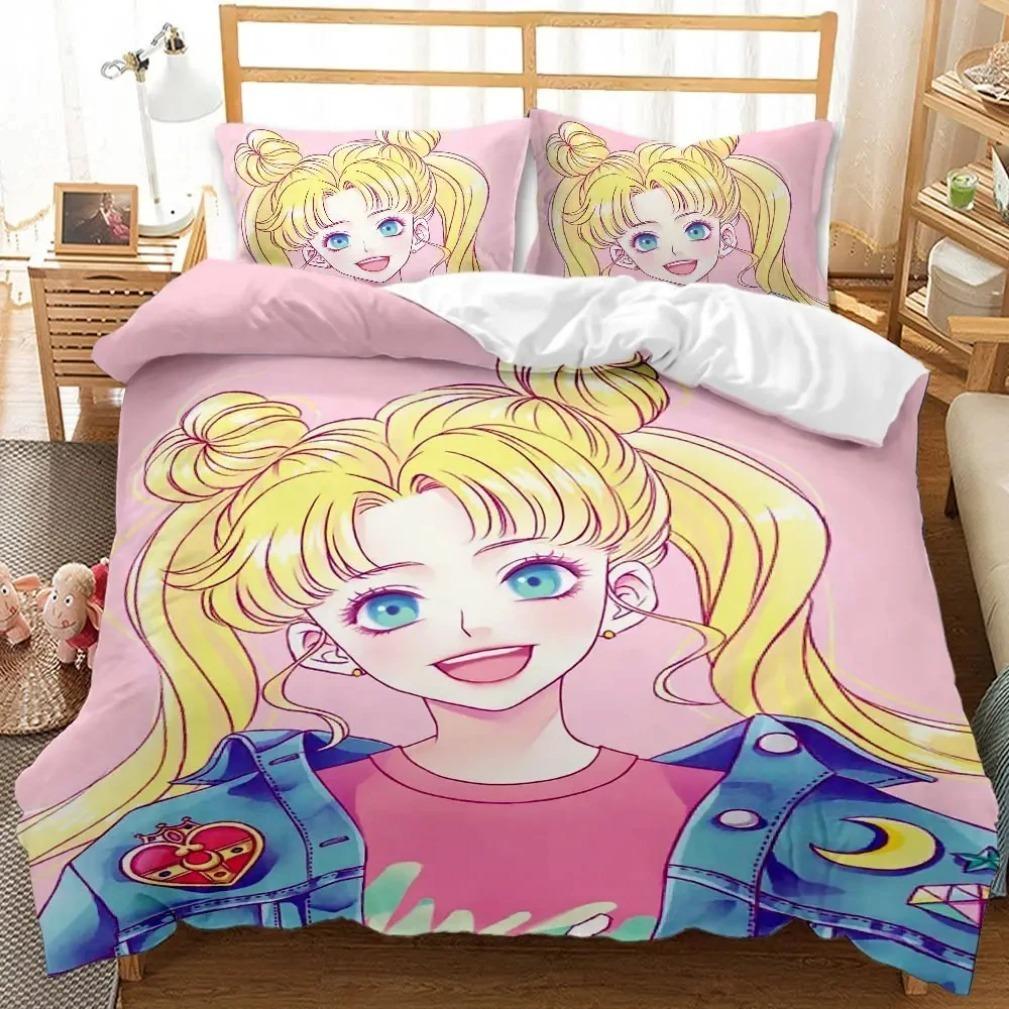 Anime S-SAILOR Girl M-MOON Bedding Set 3D Printed polyester Duvet Cover Pillowcase Girl adults 2/3piece set Single/Large Size
