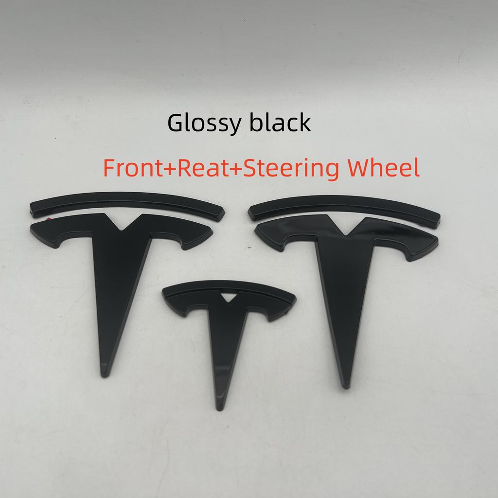 1-3 st glanssvart Påverkar inte ABS för Tesla Model3 ModeY bil Främre Emblem Bakre Baklucka Ratt Klistermärke Emblem styling