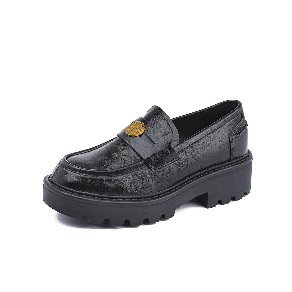 Grape Mother Spring New Thick-soled Small Leather Shoes Women's College Style Small Gold Coin Loafers Women's 2025 New Women's Shoes