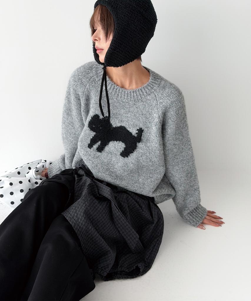 THE GREEN LAB Cat Jacquard Sweater [Melange Grey]