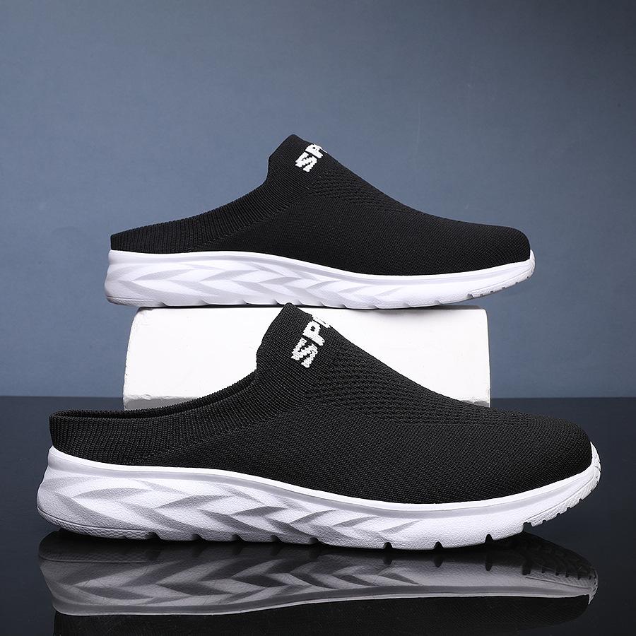 Summer Mesh Men's Half Slippers Casual Breathable Casual Shoes Large Size Soft Sole Hollow Trend Men's Walking Shoes
