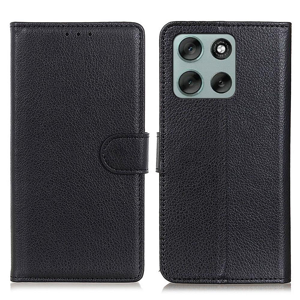 

Для Motorola Moto G86 5G Чехол-кошелек Кожаный чехол для телефона с текстурой личи Black