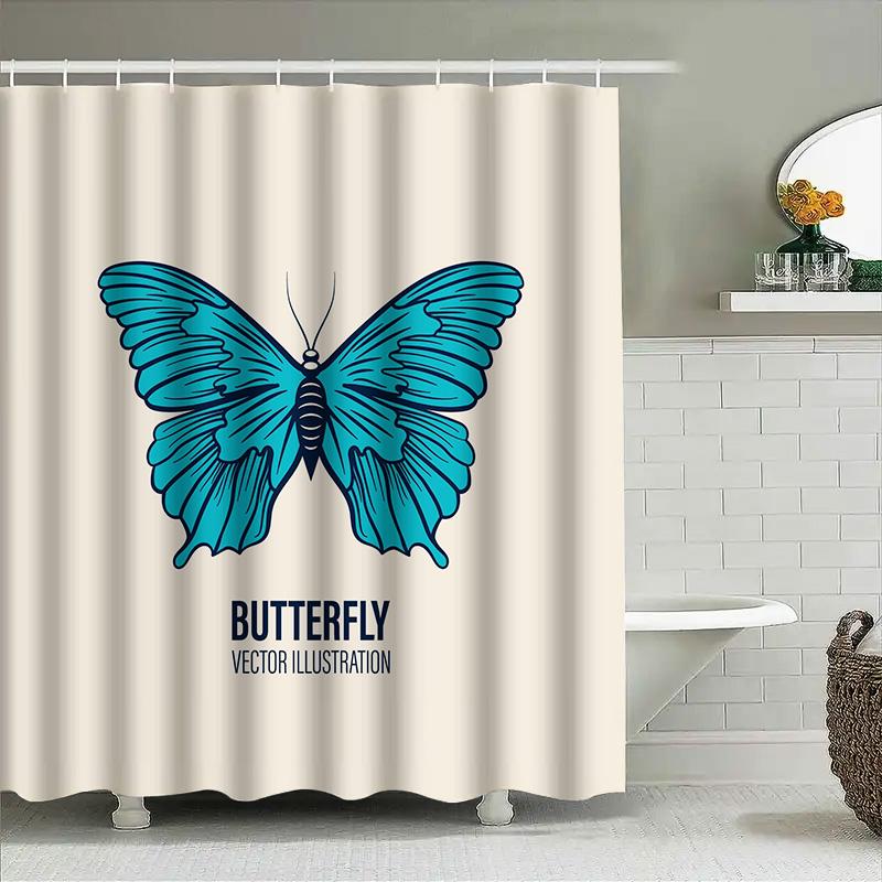 Blue Butterfly Shower Curtain Decorative Home Bath Accessories Printing Bathroom Wall Hanging Waterproof Fabric