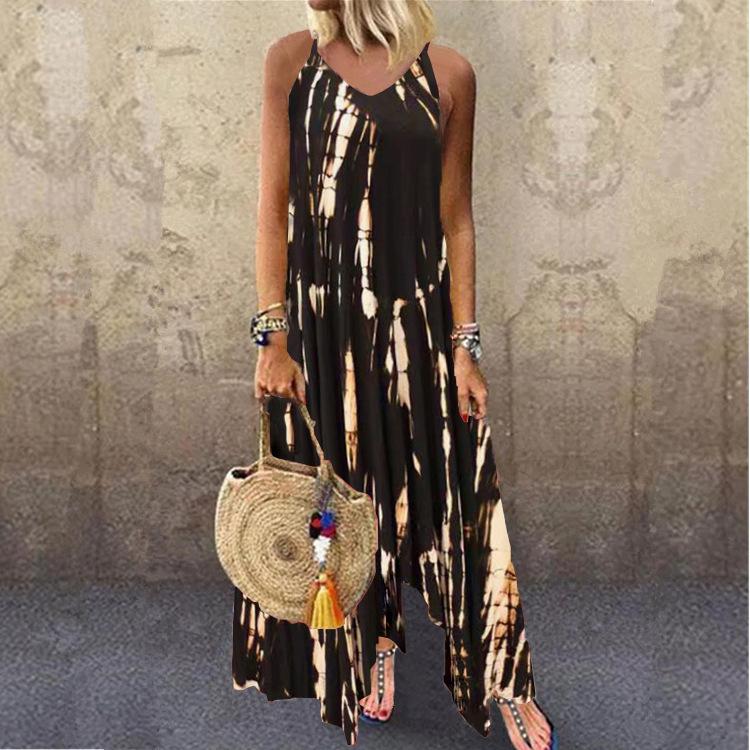 New Long Skirt Printed Slit Skirt Irregular Tie Dye Pocket Dress