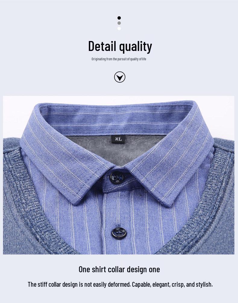 Woodpecker Men's Fleece-Lined Long Sleeve Two-in-One Thick Shirt Sweater for Dad