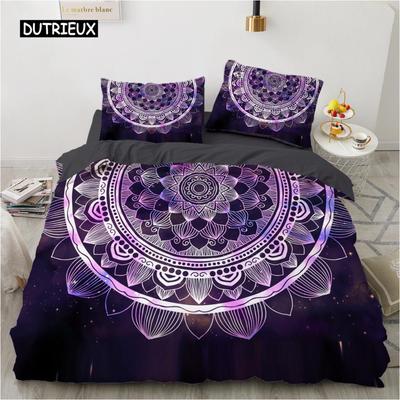 Juego de ropa de cama 3D de lujo Europa Queen King Doble Funda nórdica Juego de ropa de cama Manta/Edredón cómodo Funda Juego de cama Nórdico morado