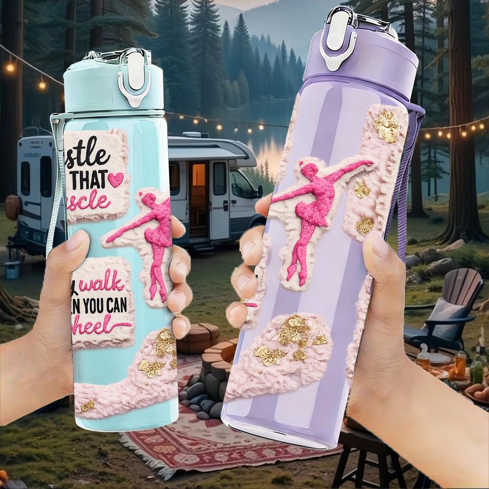 1PC Fashion Shoe Handbag Slogan Print 750ml Color Plastic Sports Water Bottle Leakproof Flip Straw Lid Suitable for Sports Office Home Use