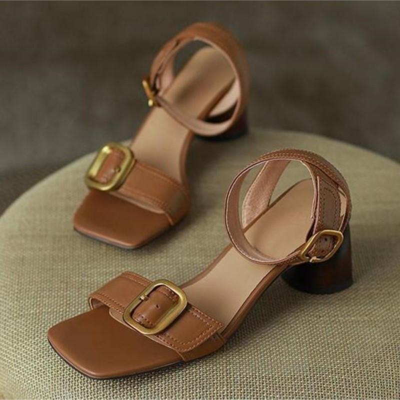 Summer new thick heel retro peep-toe sandals women's summer Roman all-matching high-heeled 6cm women's sandals shoes D164