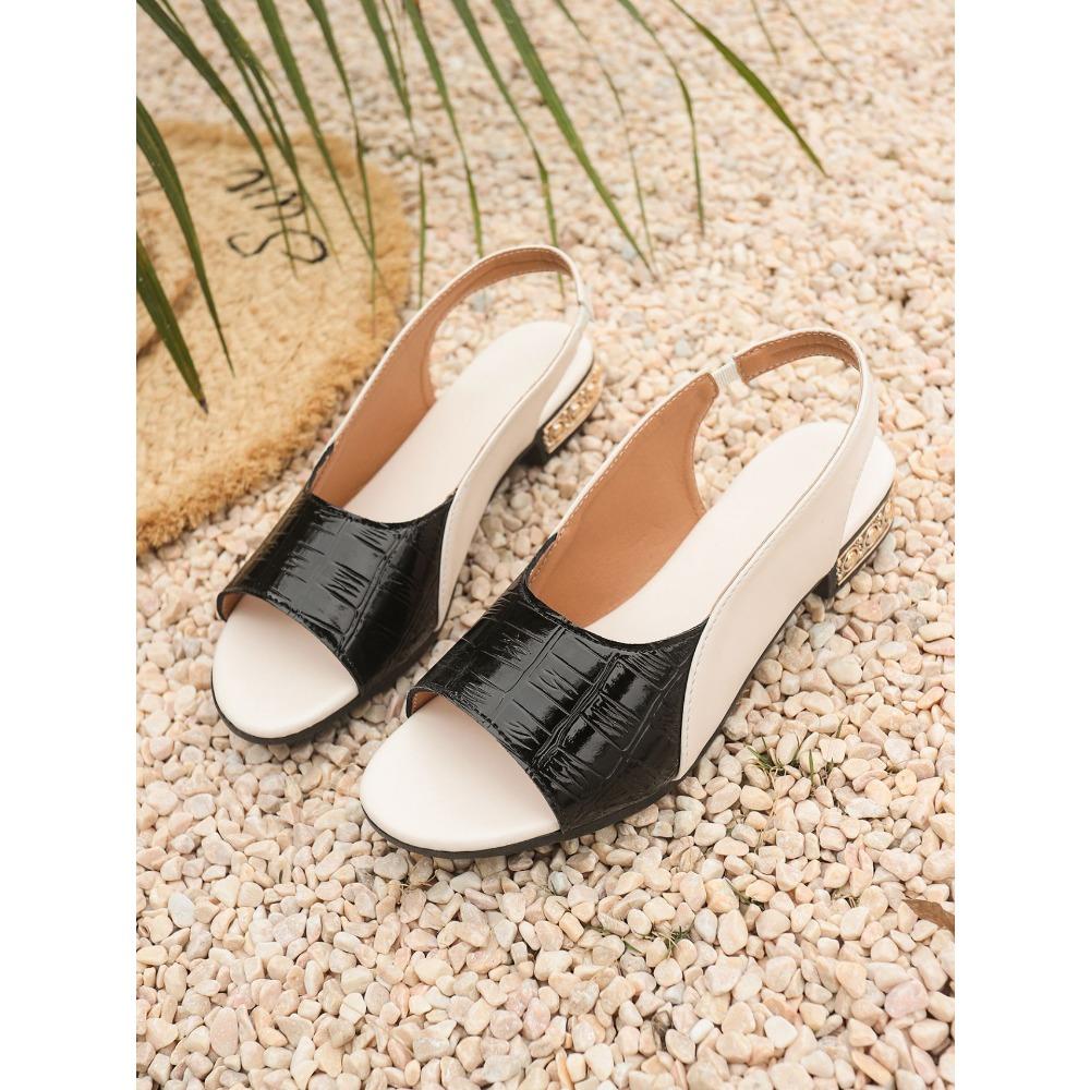 Women's Summer New Color Block Low Heel Sandals Plus Size Open Toe Heeled Sandals