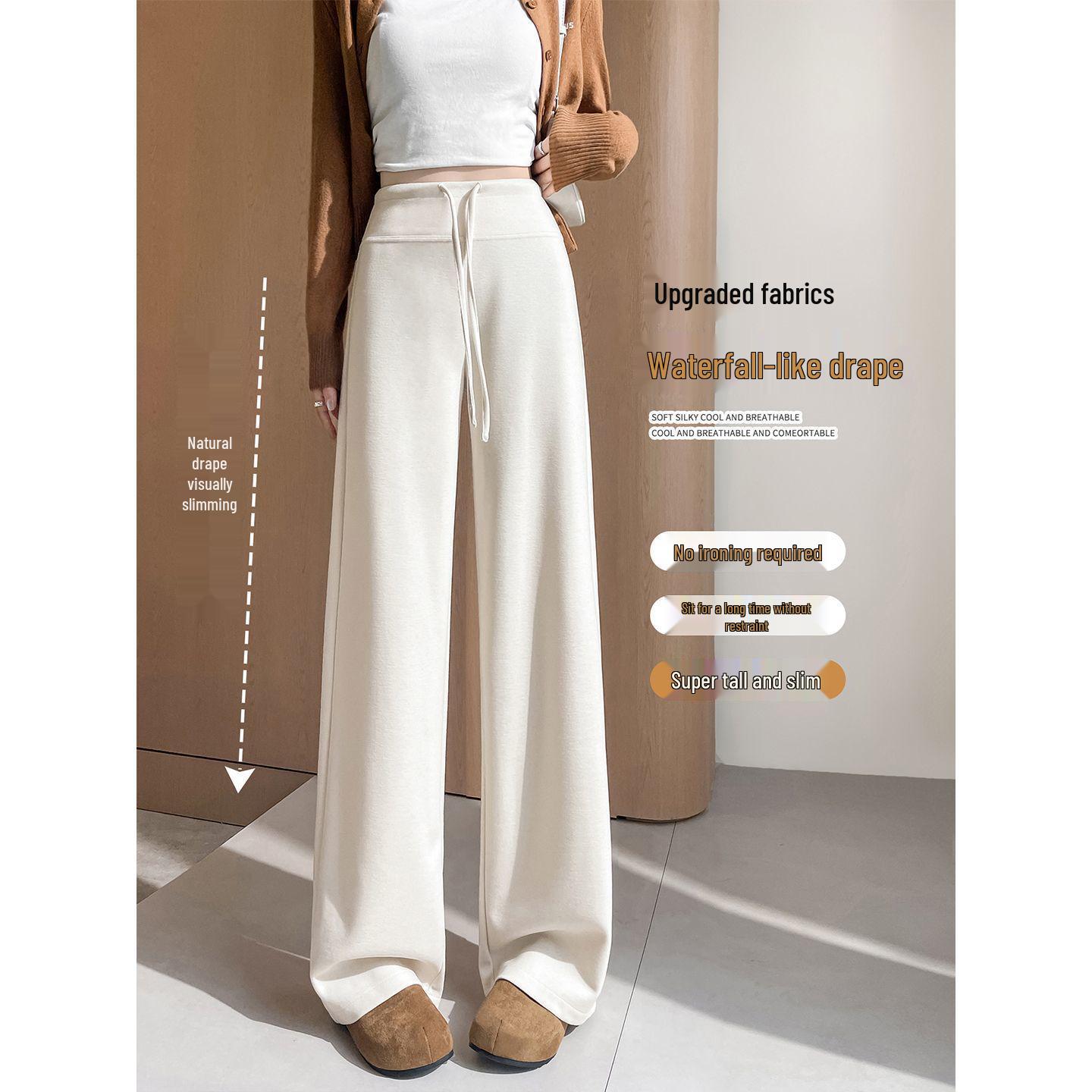 

2025 Korean Style Soft Wool Trousers - Women s Versatile Loose Fit Wide-Leg Pants for Autumn/Winter S for 80-95 lbs