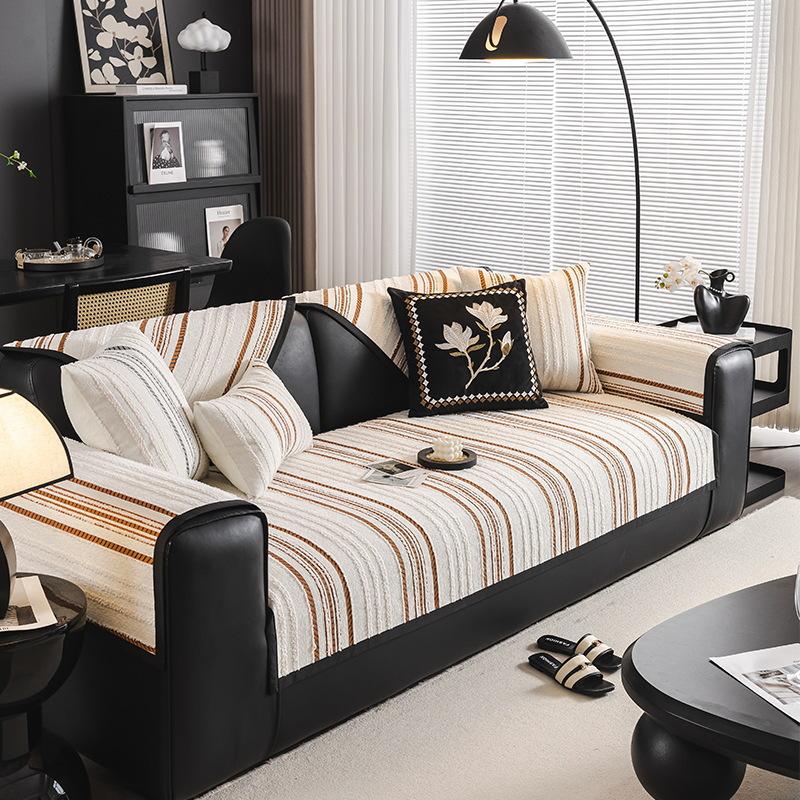 EIFLOY-Luxury Striped L Shape Sofa Cover, Non Slip, Chenille Couch Covers Living Room,  Armchair Slipcover, 1, 2, 3, 4, 5 Seats