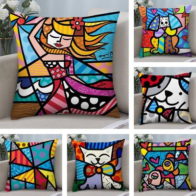Housse d'oreiller B-Britto Art Design Tissu Peluche Doux Housse d'oreiller Impression Double Face Housse de Coussin Cadeaux Ménagers