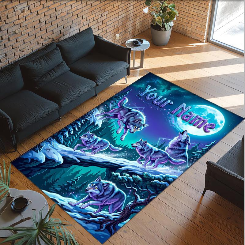 Covor de podea din catifea de cristal cu tematică vulpe, personalizat cu nume și text, covor cald pentru decorarea casei