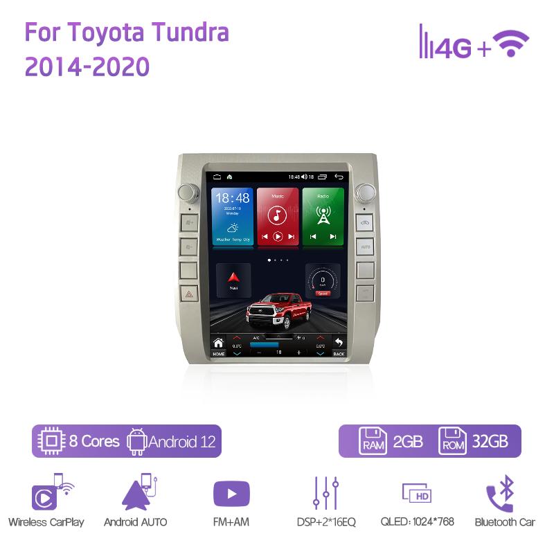 

12,1-дюймовый автомобильный смарт-мультимедийный видеоплеер для Toyota Tundra 2013-2020, GPS-навигация, Android12, 8+128 ГБ, 8 ядер, CarPlay, радио, 4G