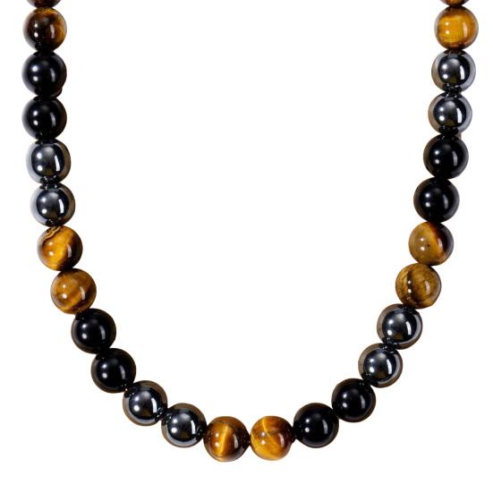 Steinperlenkette für Männer Gelbes Tigerauge Obsidian Perlenkette Energie