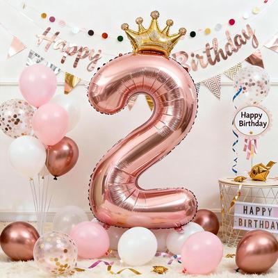 1 ADET 32 inç Gül Altın Taç Dijital Sayı Folyo Balonlar Prenses Doğum Günü Dekorasyonu Parti Düğün Noel Sayı Balonu Yıldönümü