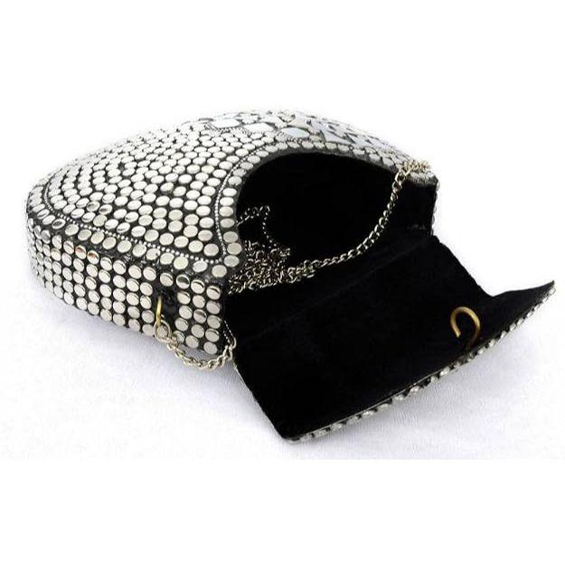 Vintage Bridal Women's Antique Brass Purse Ethnic Handmade Metal Clutch Bag Silver