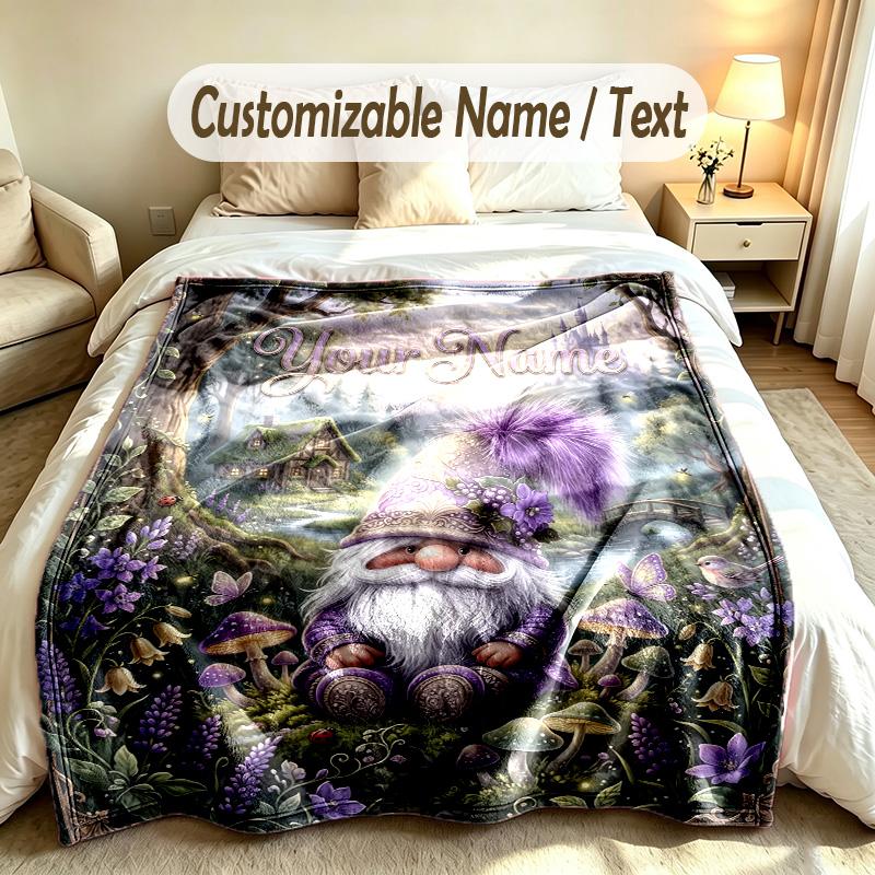 Gnome Theme Custom Blanket Personalized Name & Text Customized Soft Warm Throw Blanket Home Decor