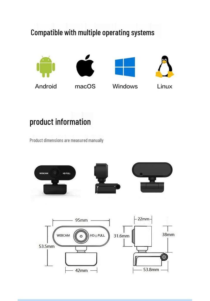 2K USB HD Computer Camera with 1080P Live Streaming, Driver-Free.