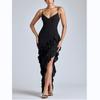 European and American Sexy Women's Clothing New Sleeveless Suspender Dress Slim Ruffle Hem Slit