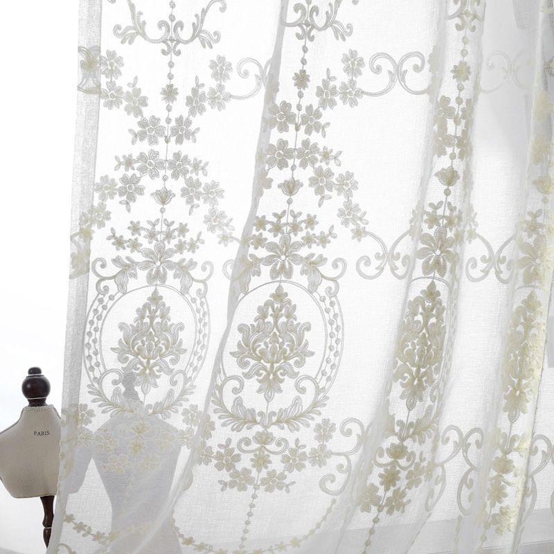 French Vintage Lace Curtains, Semi-Sheer Floral Mesh, Modern Simple Living Room Bedroom Balcony Sheer Curtain Panels, Home Decor