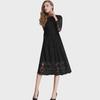 2025 Fall European & American Women's Lace Slim Midi Dress with Hollow Round Neck & Long Sleeves