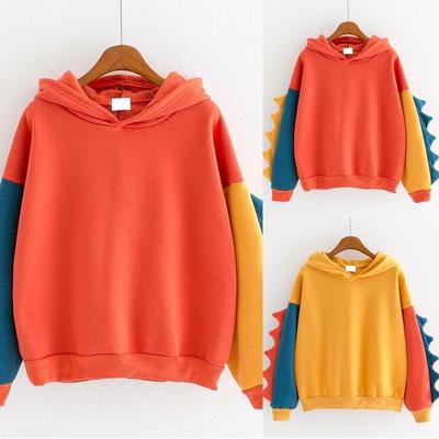 Fashion Women Casual Loose Long Sleeve Splice Dinosaur Sweatshirt Tops