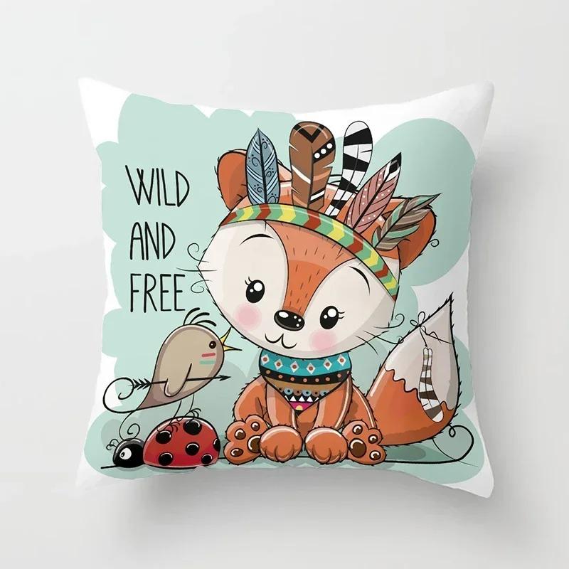 Cartoon Fuchs Tierdruck Kissen Kissenbezug Dekokissenbezug
